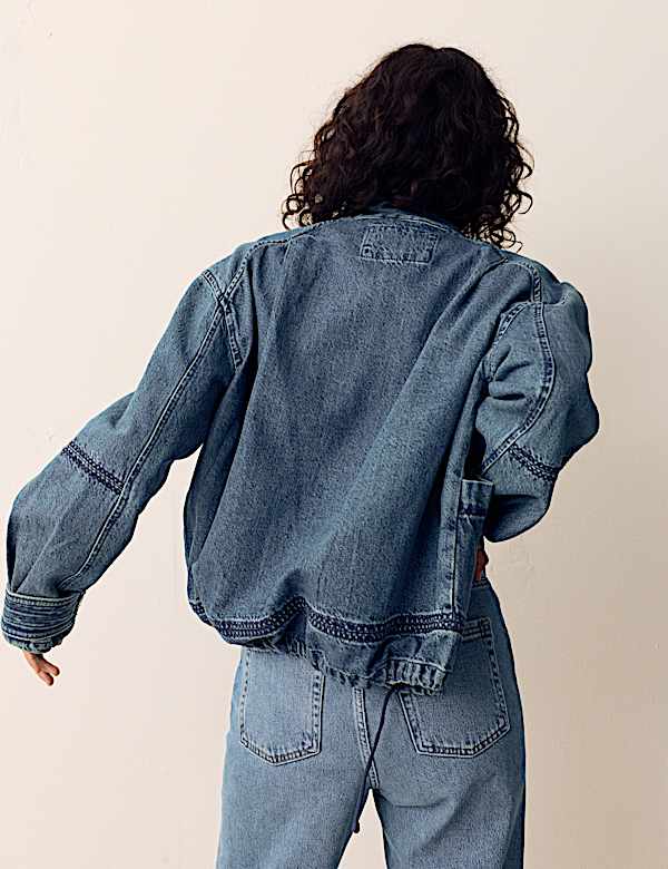 Denim Cross Stitch Casual Utility Jacket - FI