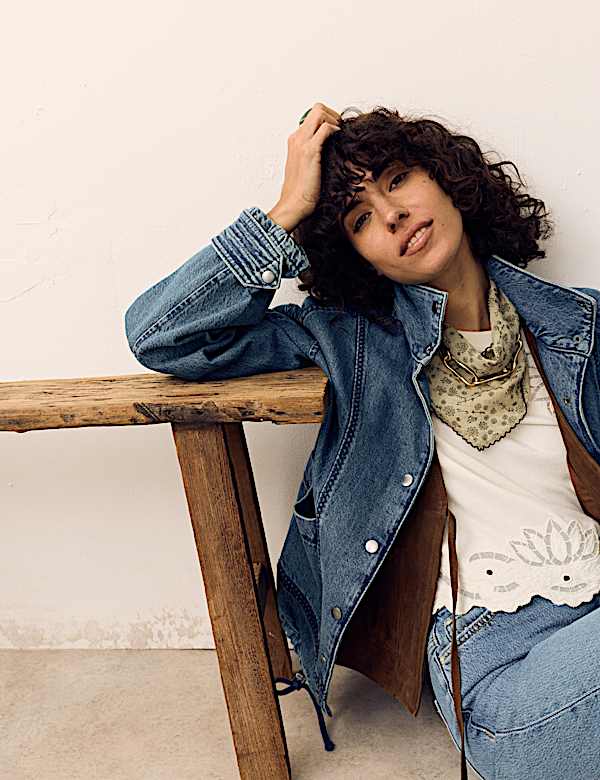 Denim Cross Stitch Casual Utility Jacket - FI