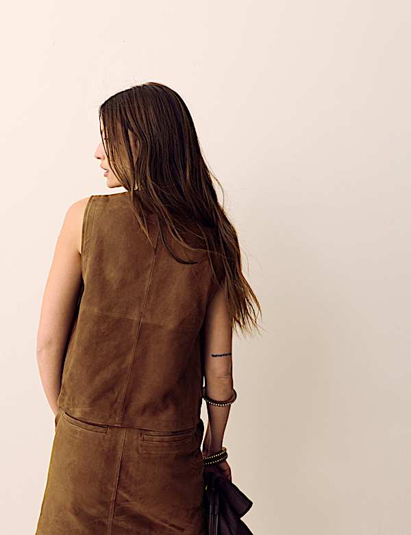Suede Tie Front Waistcoat - ID
