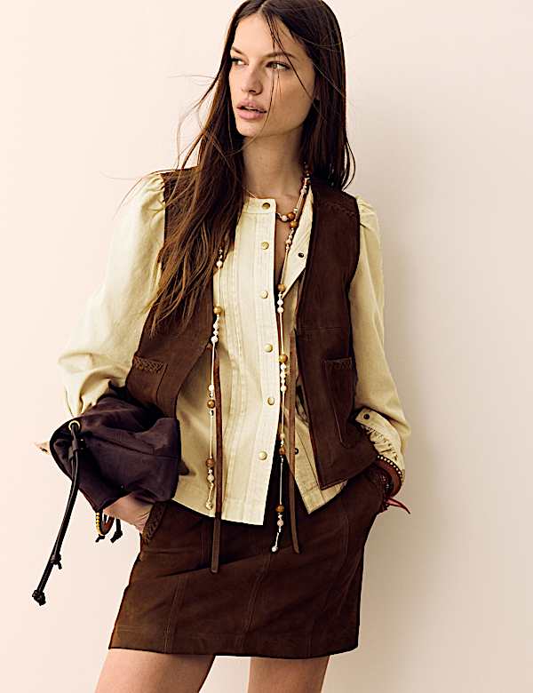 Suede Tie Front Waistcoat - ID