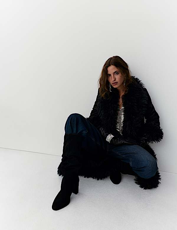 Faux Fur Trim Longline Coat - BE