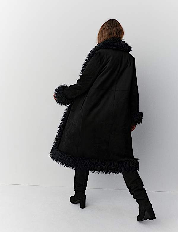 Faux Fur Trim Longline Coat - BE