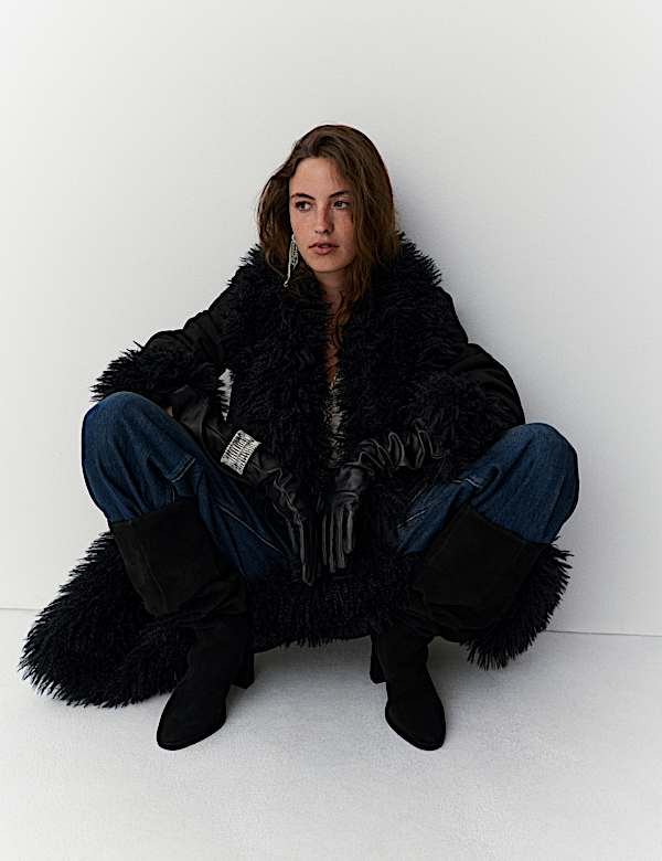Faux Fur Trim Longline Coat - BE