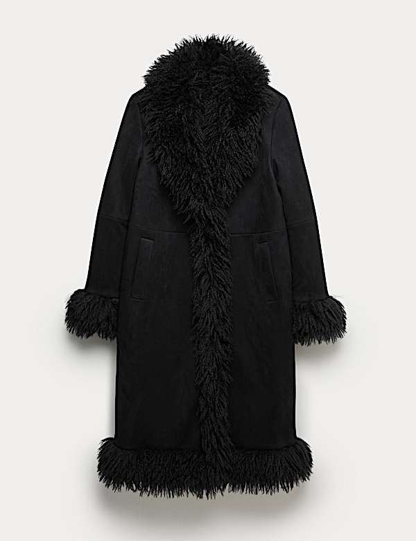 Faux Fur Trim Longline Coat - BE