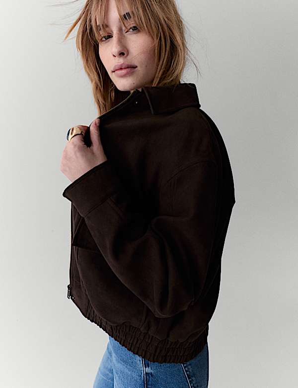 Suedette Collared Bomber Jacket - AL