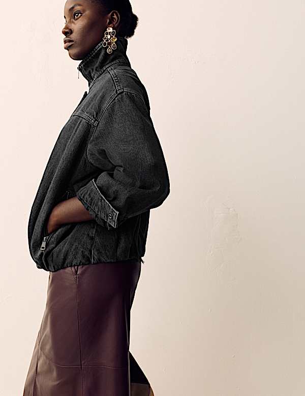 Denim Bubble Hem Biker Jacket - EE