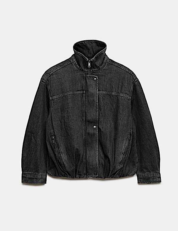 Denim Bubble Hem Biker Jacket - EE