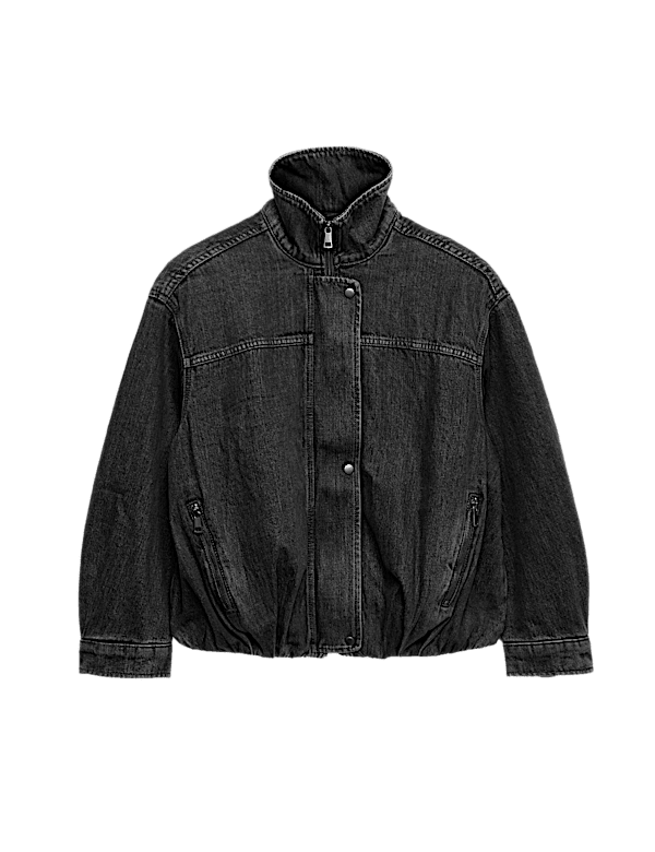 Denim Bubble Hem Biker Jacket