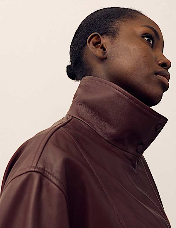 Leather Funnel Neck Jacket - BE