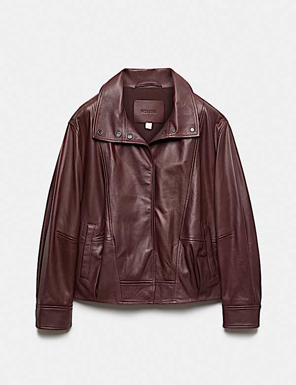Leather Funnel Neck Jacket - BE