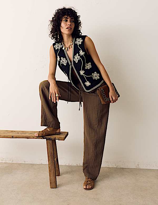 Pure Cotton Embroidered Quilted Gilet - SE