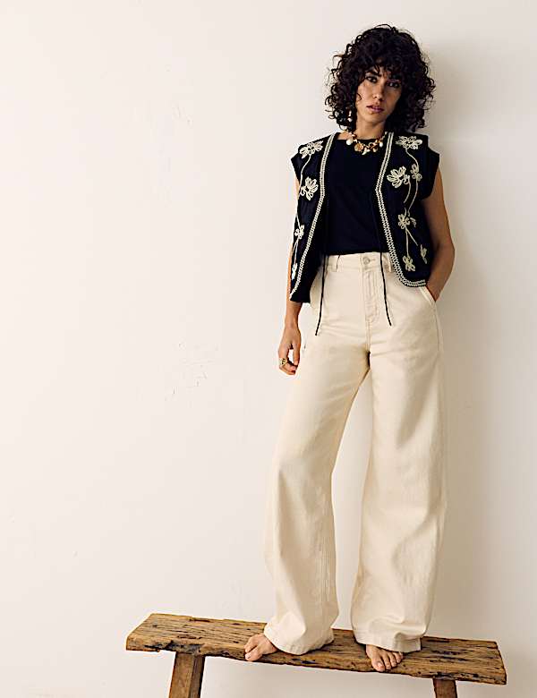 Pure Cotton Embroidered Quilted Gilet - SE