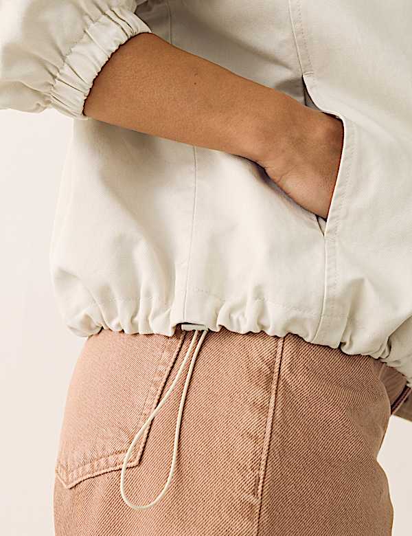 Cotton Blend Twill Cropped Utility Jacket - EE