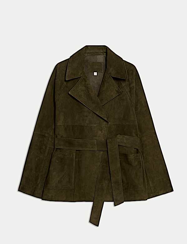Suede Belted Revere Collar Trench Coat - JE