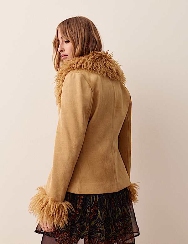 Faux Fur Collar Suedette Jacket - UA