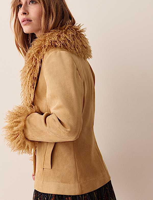 Faux Fur Collar Suedette Jacket - UA