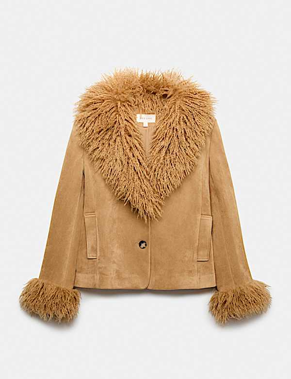 Faux Fur Collar Suedette Jacket - UA