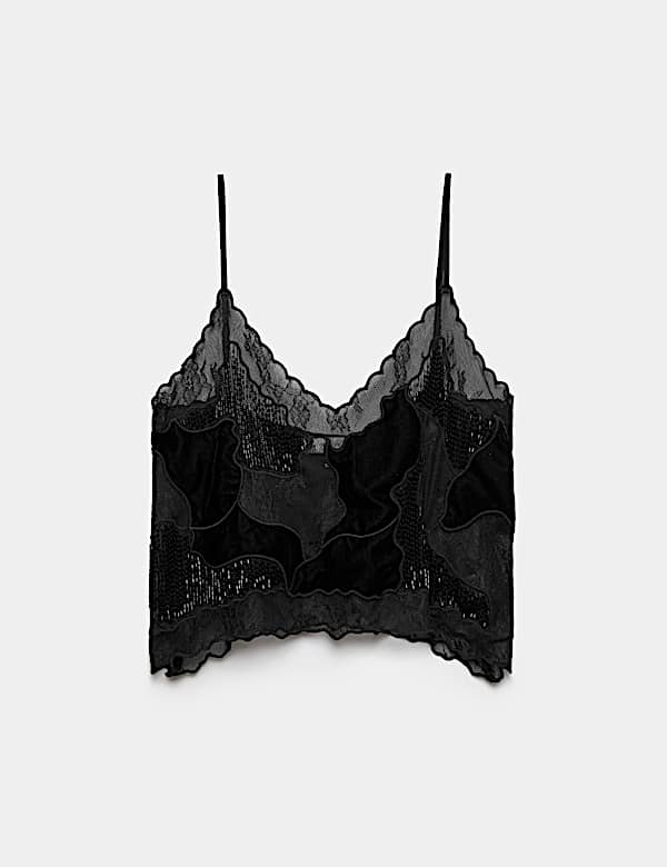Beaded Lace Crop Cami Top - AU