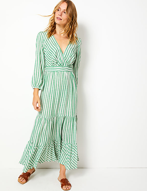 Marks and spencer green striped dress cheap