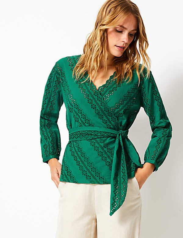 Pure Cotton Embroidered Front Open Top