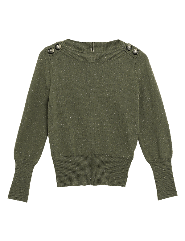 Boat Neck Long Sleeve Jumper with Wool