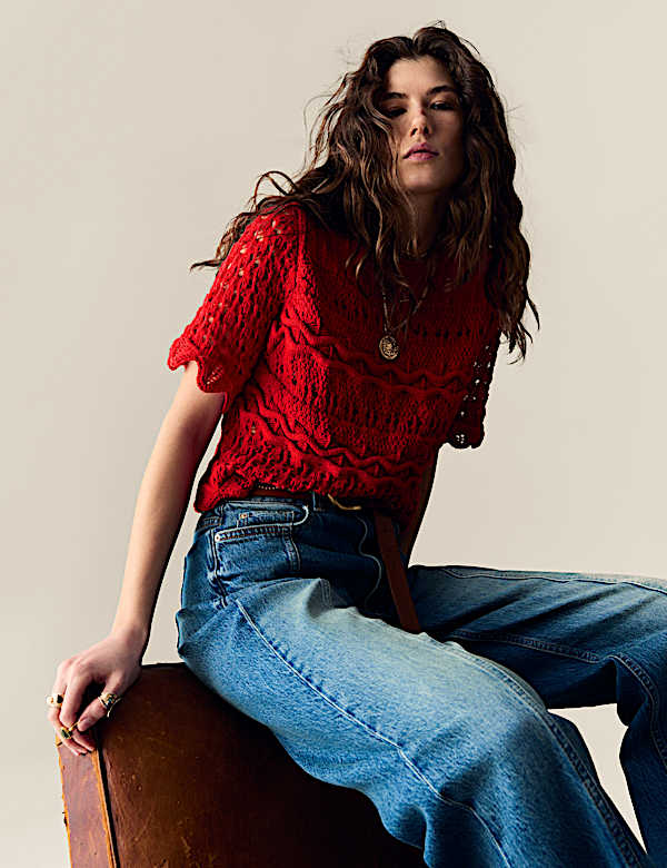 Cotton Blend Knitted Detail Top - RS