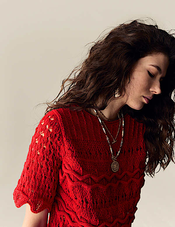 Top à détail en maille de coton mélangé - CH