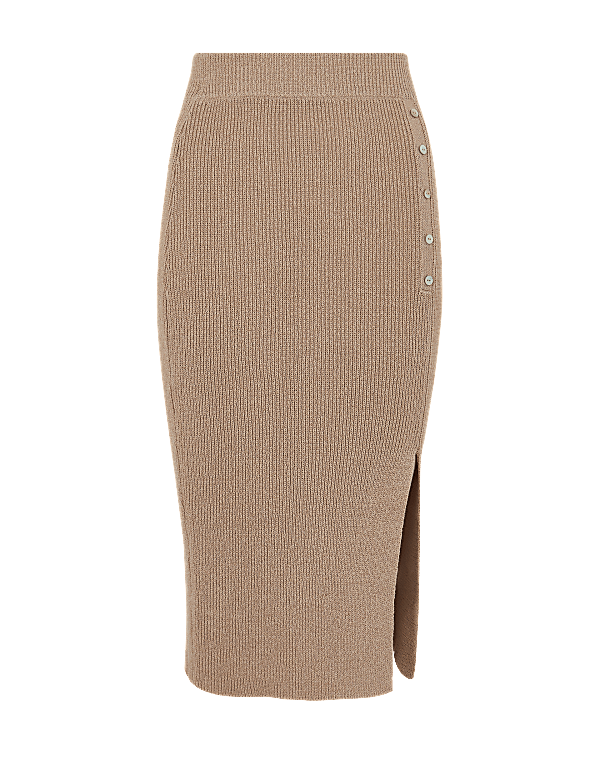 Linen Blend Textured Knitted Midi Skirt