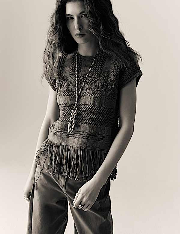 Cotton Rich Crew Neck Fringe Oversized Jumper - DE