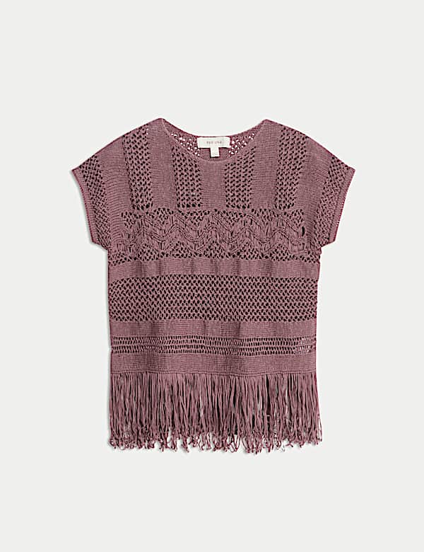 Cotton Rich Crew Neck Fringe Oversized Jumper - AL