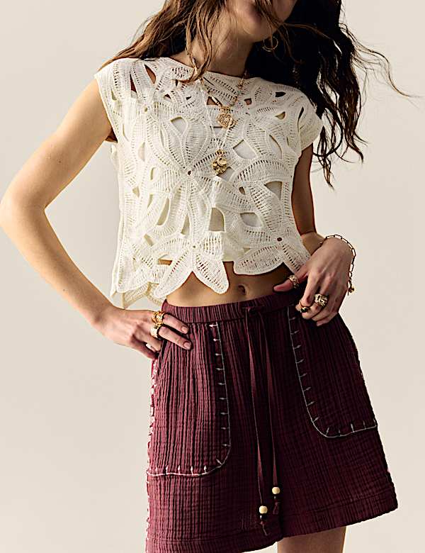 Pointelle Floral Top - ID