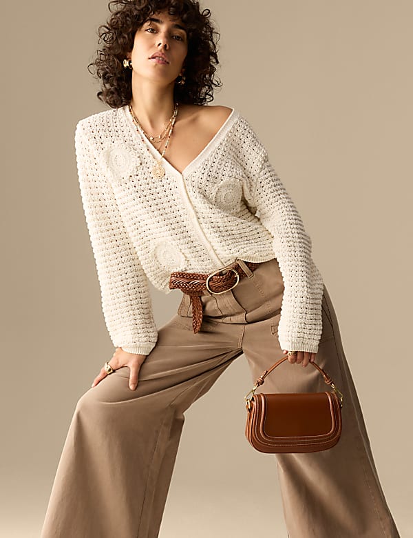 Cotton Blend Knitted V-Neck Cardigan - AU