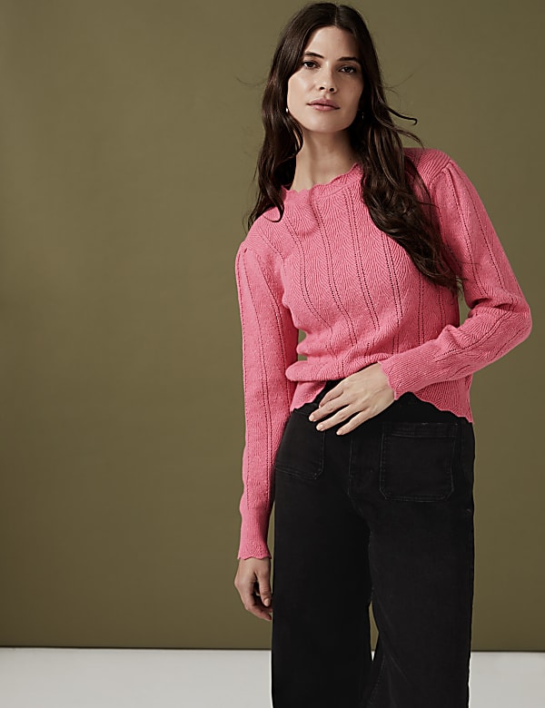 Pointelle Fitted Jumper with Wool