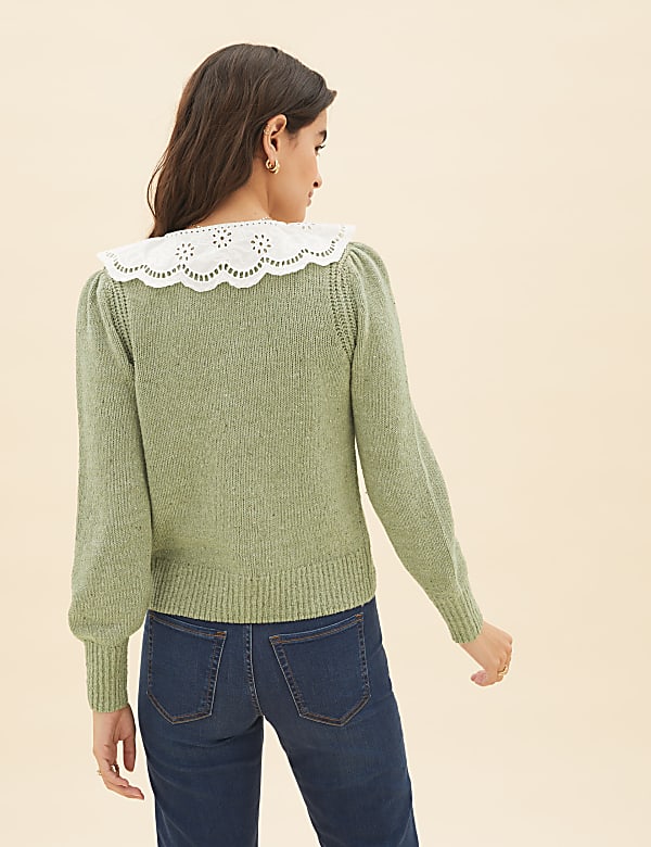 Textured Broderie Collared Cardigan