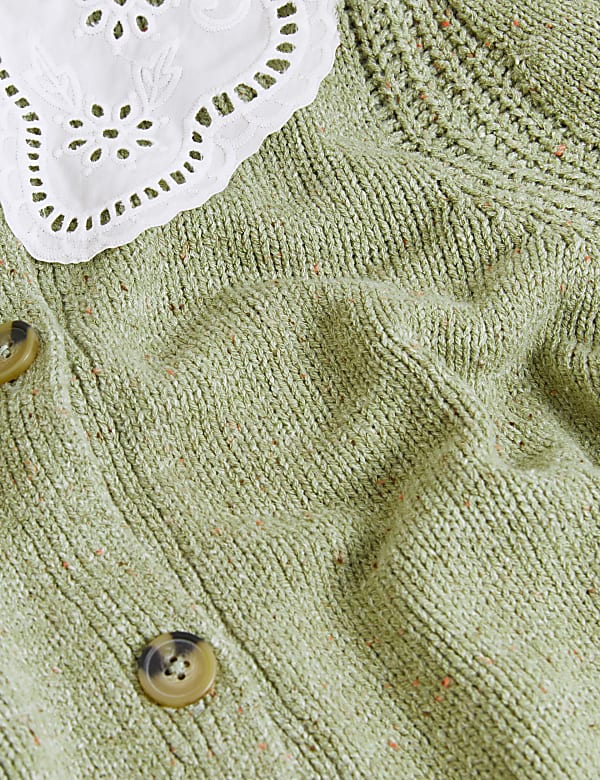 Textured Broderie Collared Cardigan