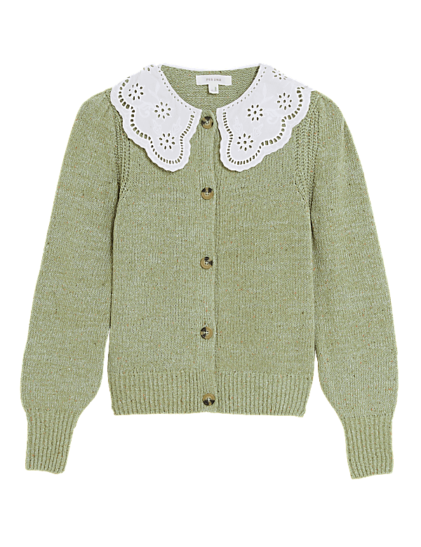 Textured Broderie Collared Cardigan