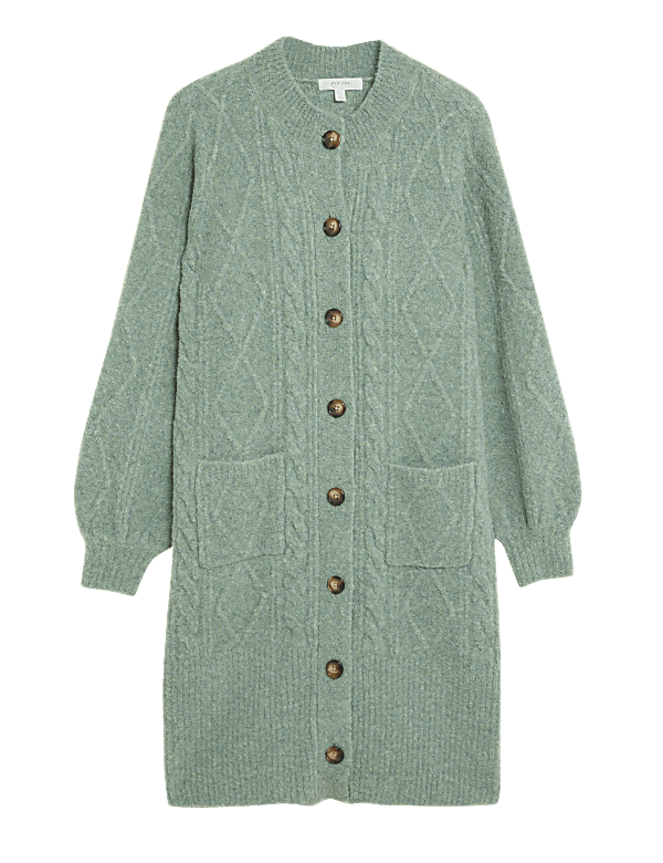 Cable Knit Longline Cardigan with Wool