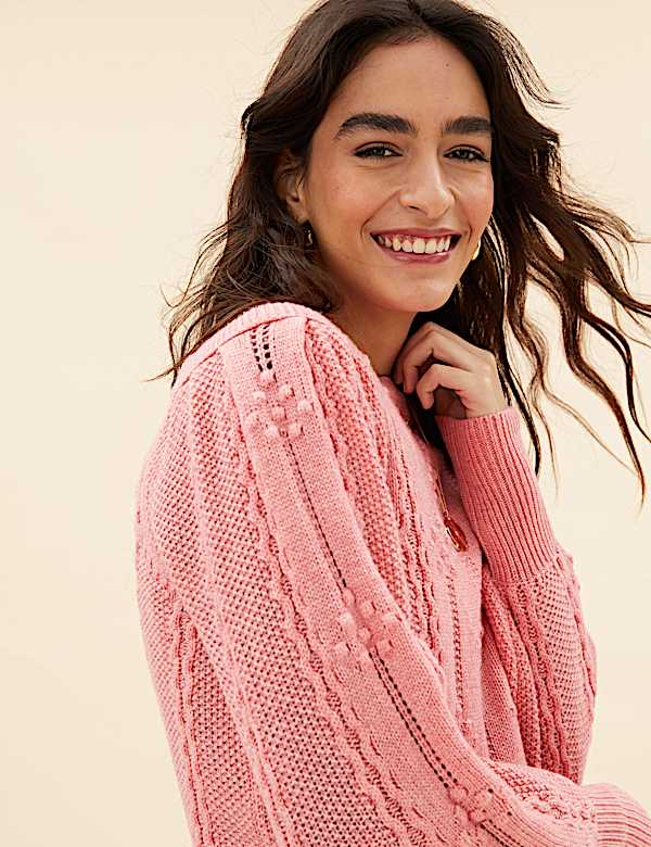Textured Blouson Sleeve Jumper with Wool