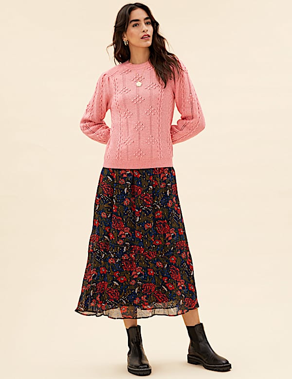 Textured Blouson Sleeve Jumper with Wool