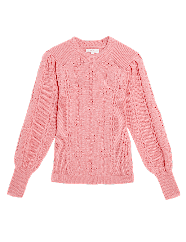 Textured Blouson Sleeve Jumper with Wool