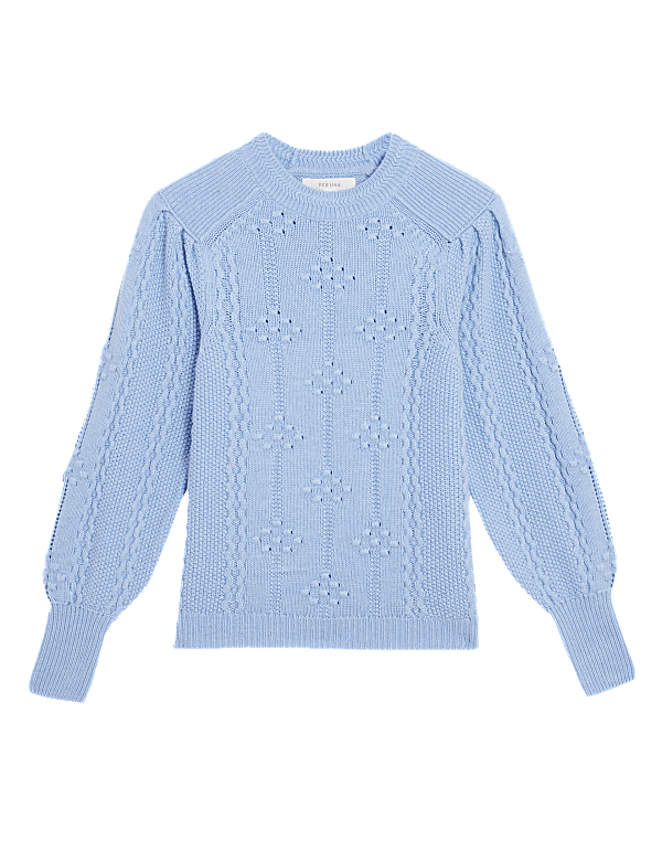 Textured Blouson Sleeve Jumper with Wool