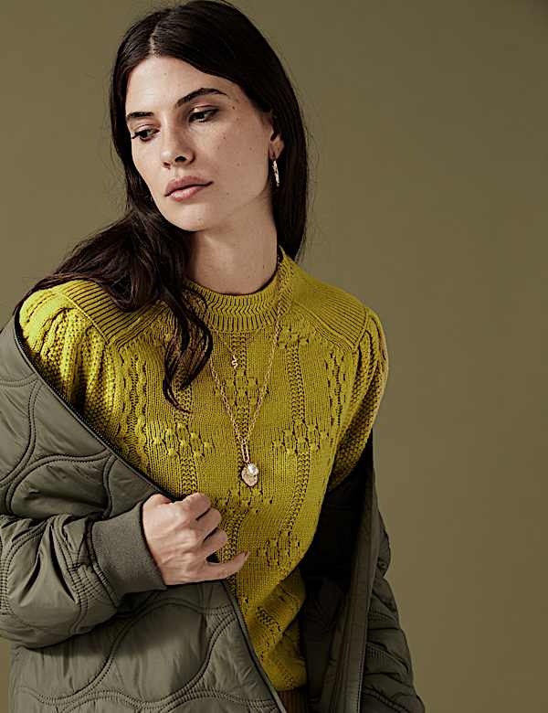 Textured Blouson Sleeve Jumper with Wool
