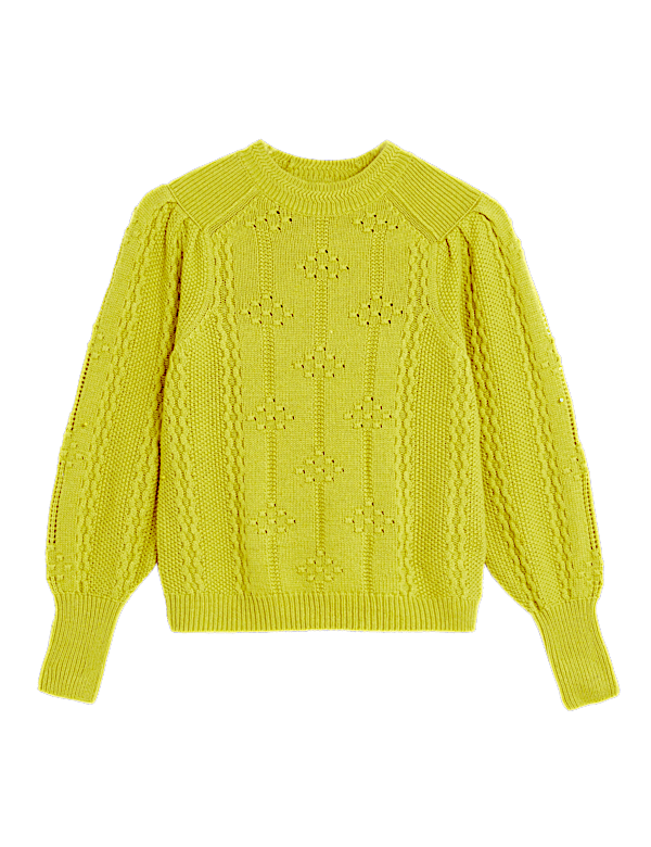 Textured Blouson Sleeve Jumper with Wool