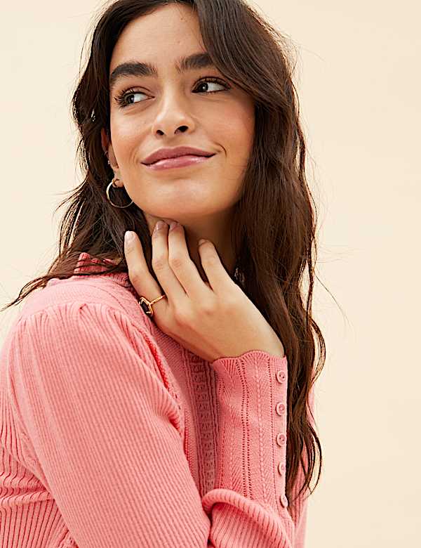Pointelle Frill Detail Jumper with Wool - BE