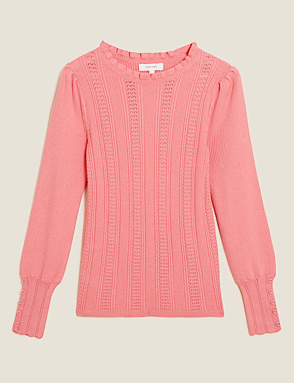 Pointelle Frill Detail Jumper with Wool - BE