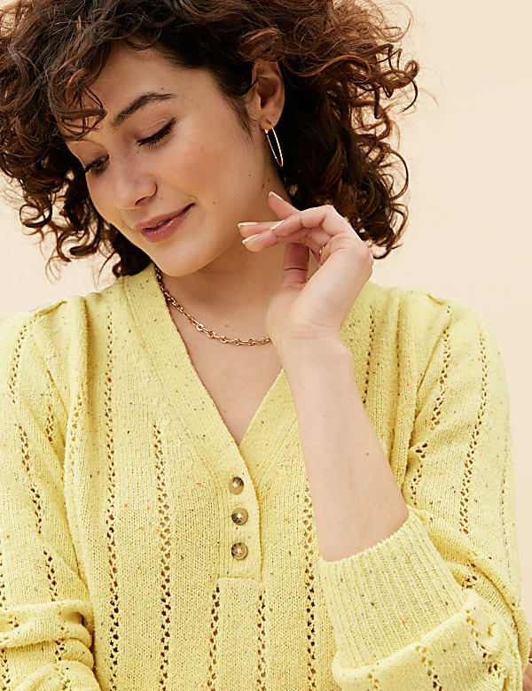 Cotton Rich Pointelle V-Neck Jumper