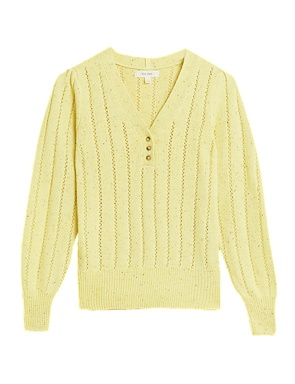 Cotton Rich Pointelle V-Neck Jumper