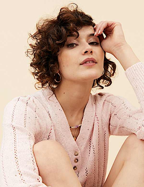 Cotton Rich Pointelle V-Neck Jumper