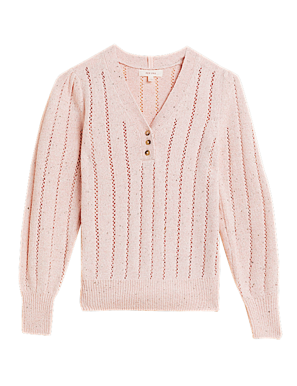 Cotton Rich Pointelle V-Neck Jumper