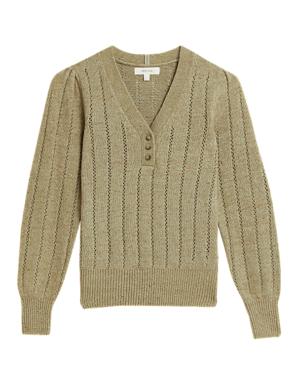 Cotton Rich Pointelle V-Neck Jumper